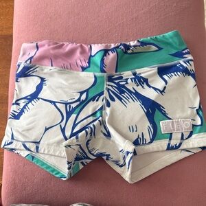 FLEO Bootie/Crossfit/Fitness Shorts- Blue, White, and Pink Floral
